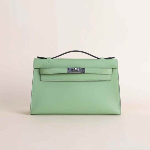 HERMÈS Kelly Pochette 22CM Swift Leather 3i Vert Criquet PHW Hardware Belfast