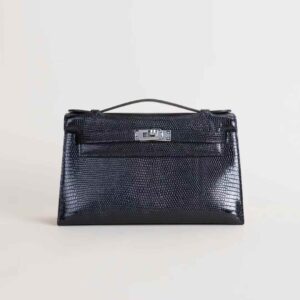 HERMÈS Kelly Pochette 22CM Lizard Leather CK89 Noir PHW Hardware Northern Ireland