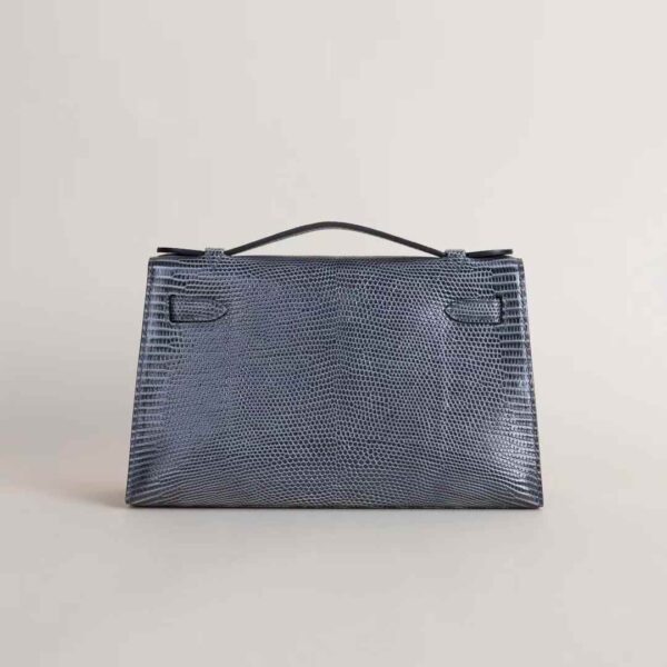 HERMÈS Kelly Pochette 22CM Lizard Leather 84 Gris Fonce PHW Hardware Scotland