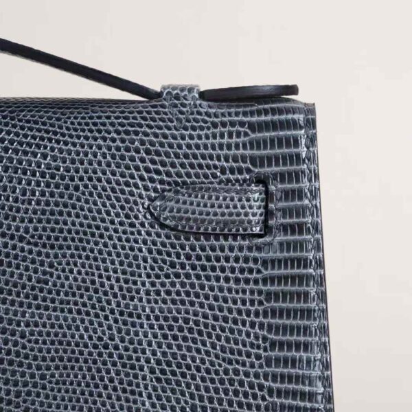 HERMÈS Kelly Pochette 22CM Lizard Leather 84 Gris Fonce PHW Hardware Scotland
