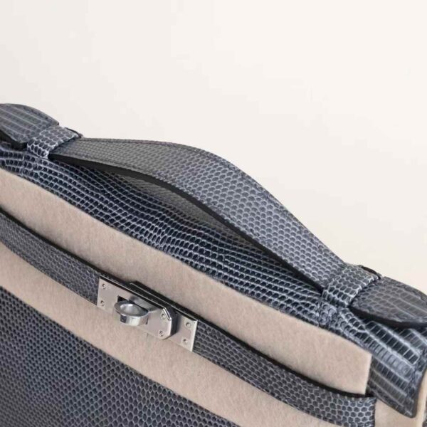 HERMÈS Kelly Pochette 22CM Lizard Leather 84 Gris Fonce PHW Hardware Scotland