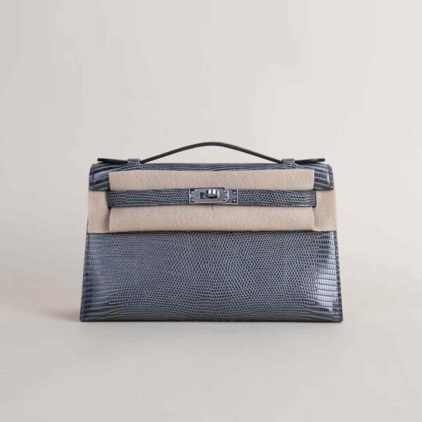 HERMÈS Kelly Pochette 22CM Lizard Leather 84 Gris Fonce PHW Hardware Scotland