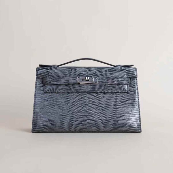 HERMÈS Kelly Pochette 22CM Lizard Leather 84 Gris Fonce PHW Hardware Scotland