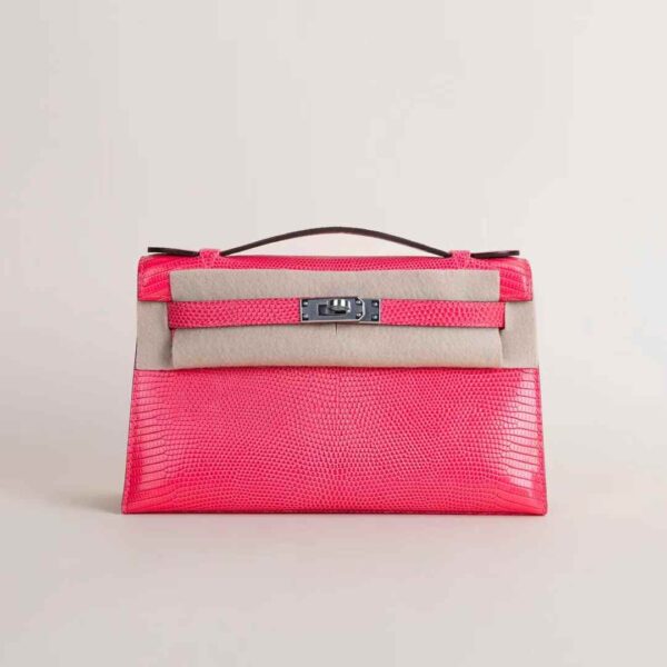HERMÈS Kelly Pochette 22CM Lizard Leather 5J Fuschia PHW Hardware Wales