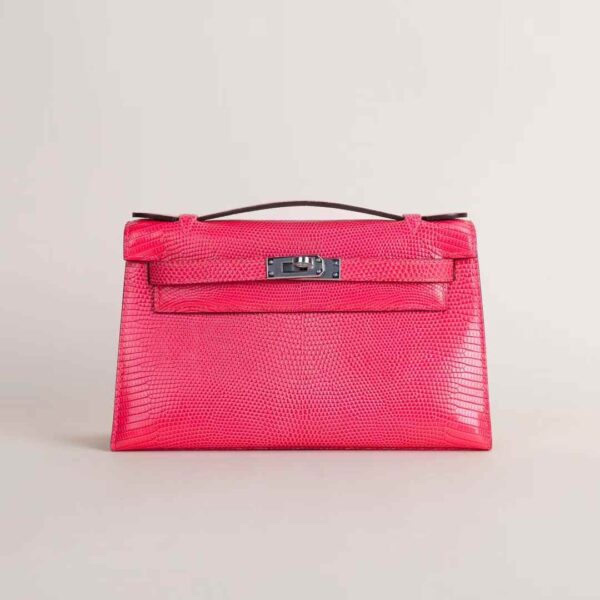 HERMÈS Kelly Pochette 22CM Lizard Leather 5J Fuschia PHW Hardware Wales