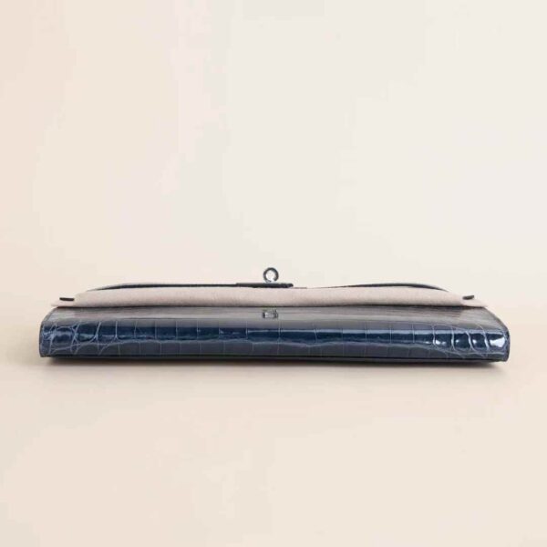 HERMÈS N7 Blue Tempete Kelly Cut Shiny Nilo Coro PHW Hardware Dubai UAE