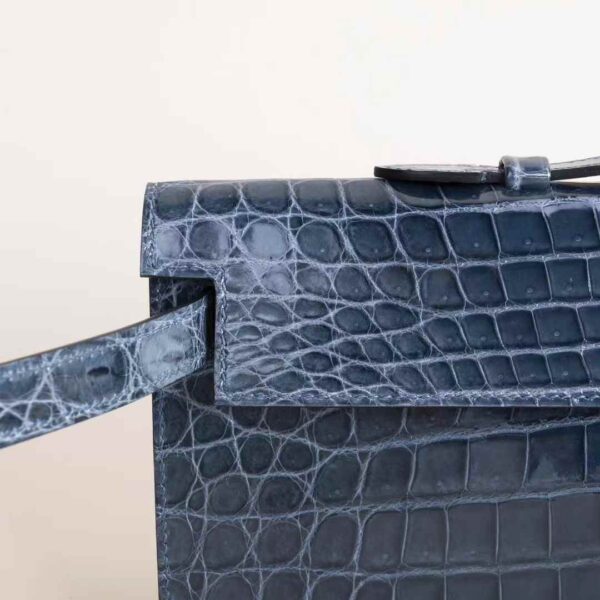 HERMÈS N7 Blue Tempete Kelly Cut Shiny Nilo Coro PHW Hardware Dubai UAE