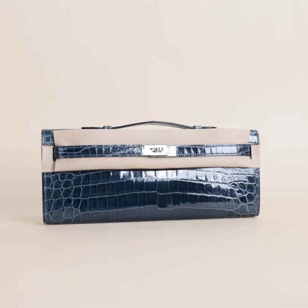 HERMÈS N7 Blue Tempete Kelly Cut Shiny Nilo Coro PHW Hardware Dubai UAE