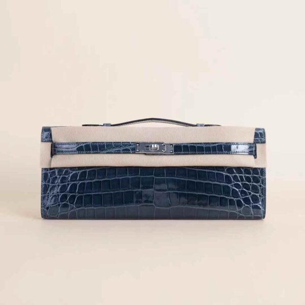 HERMÈS N7 Blue Tempete Kelly Cut Shiny Nilo Coro PHW Hardware Dubai UAE