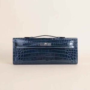 HERMÈS N7 Blue Tempete Kelly Cut Shiny Nilo Coro PHW Hardware Dubai UAE