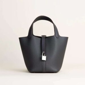HERMÈS Picotin 18CM Clememce Leather 88 Graphite Silver Hardware