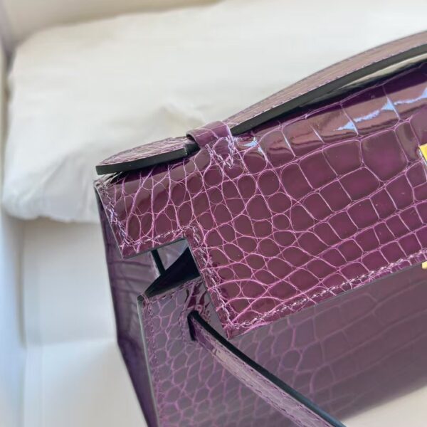 HERMÈS Kelly Pochette Shiny Alligator Crocodile 22CM N5 Cassie GHW Hardware