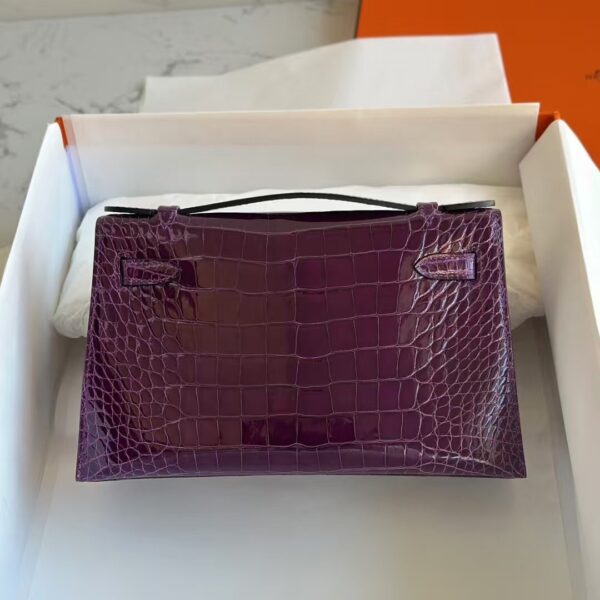 HERMÈS Kelly Pochette Shiny Alligator Crocodile 22CM N5 Cassie GHW Hardware