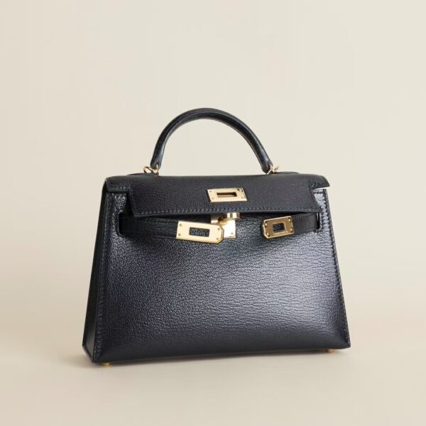 HERMÈS Mini Kelly 19CM Chever Leather CK89 Noir GHW Hardware