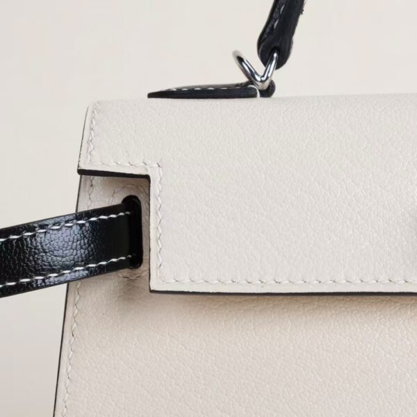 HERMÈS Mini Kelly 19CM Chever Leather 01 White / CK89 Black PHW Hardware