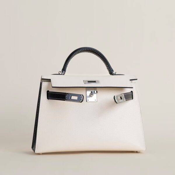 HERMÈS Mini Kelly 19CM Chever Leather 01 White / CK89 Black PHW Hardware