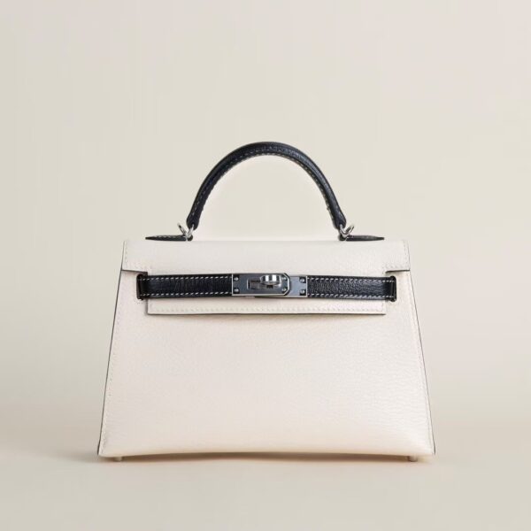 HERMÈS Mini Kelly 19CM Chever Leather 01 White / CK89 Black PHW Hardware