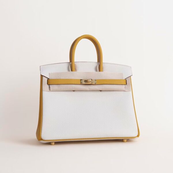 HERMÈS Birkin 25CM Togo Leather CK10 Craie / 9D Jaune Amber GHW Hardware