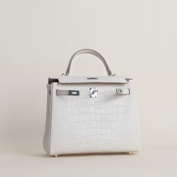 HERMÈS Kelly 25CM Matte Crocodile Leather Bag 8L Beton PHW Hardware