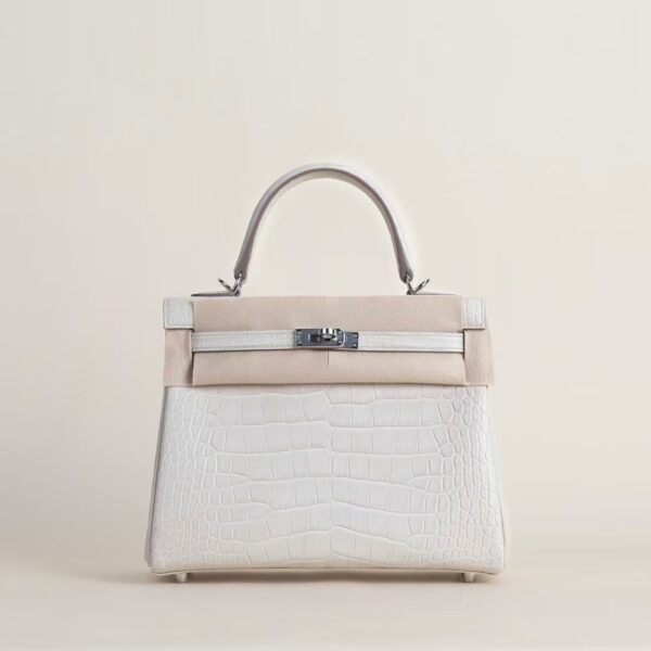HERMÈS Kelly 25CM Matte Crocodile Leather Bag 8L Beton PHW Hardware
