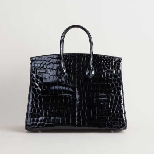 HERMÈS Birkin 35CM CK89 Noir Shiny Niloticus Crocodile Leather PHW Hardware