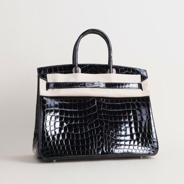HERMÈS Birkin 35CM CK89 Noir Shiny Niloticus Crocodile Leather PHW Hardware