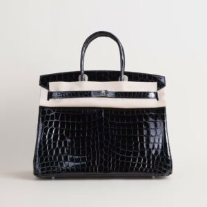 HERMÈS Birkin 35CM CK89 Noir Shiny Niloticus Crocodile Leather PHW Hardware