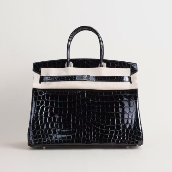 HERMÈS Birkin 35CM CK89 Noir Shiny Niloticus Crocodile Leather PHW Hardware