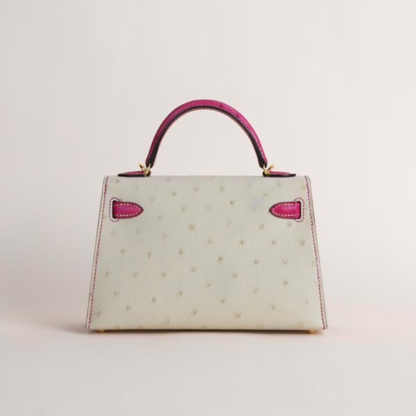 HERMÈS Mini Kelly Ostrich Leather 3C Parchemin / E5 Rose tyrien GHW Hardware
