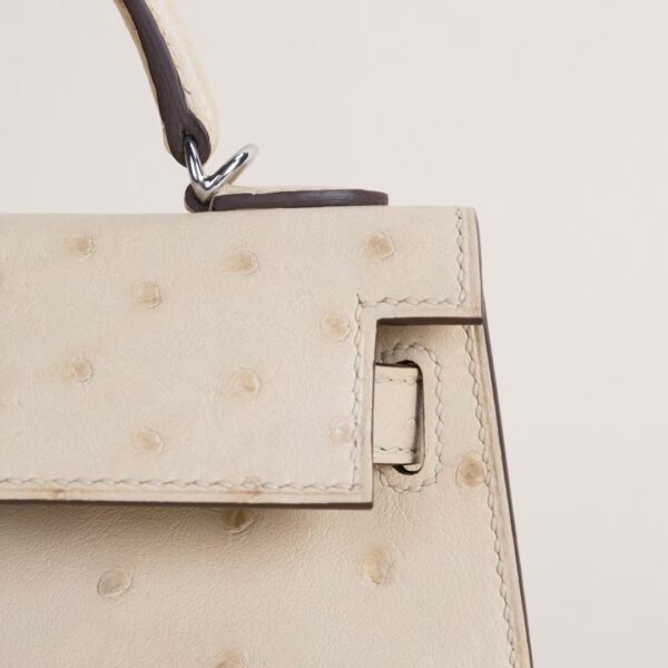 HERMÈS Mini Kelly Ostrich Leather 3C Parchemin PHW Hardware