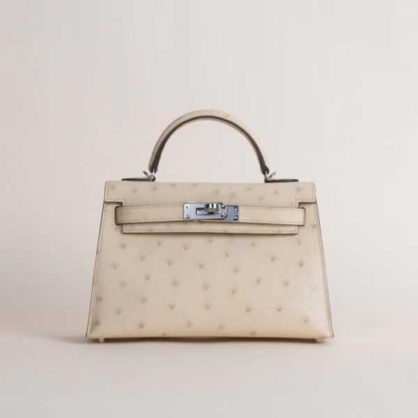 HERMÈS Mini Kelly Ostrich Leather 3C Parchemin PHW Hardware