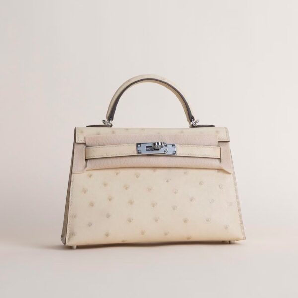 HERMÈS Mini Kelly Ostrich Leather 3C Parchemin PHW Hardware