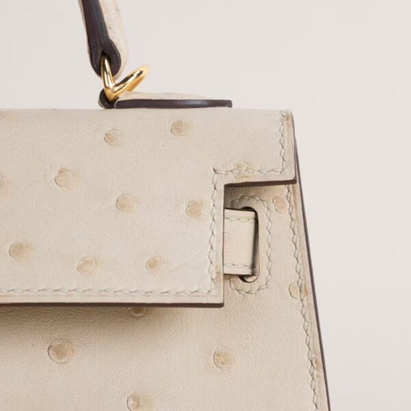 HERMÈS Mini Kelly Ostrich Leather 3C Parchemin GHW Hardware