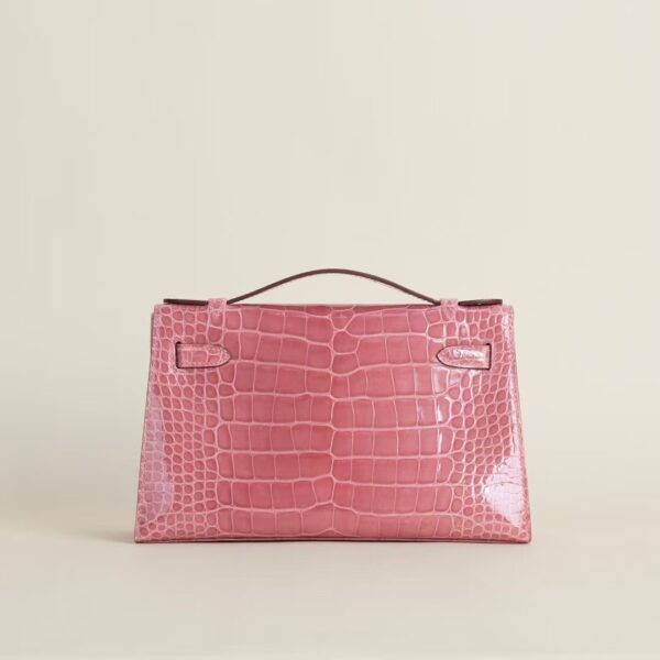 HERMÈS Kelly Pochette Shiny Alligator Crocodile CK94 Terre Cuite 22CM PHW Hardware
