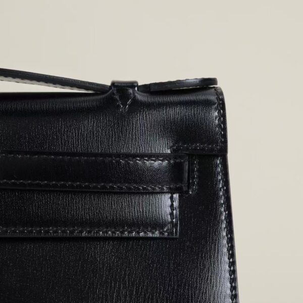 HERMÈS Kelly Pochette Box Leather CK89 Black 22CM PHW Hardware
