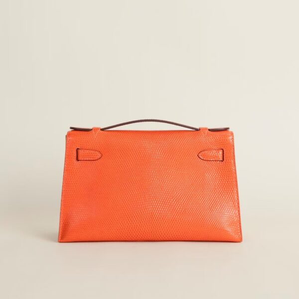 HERMÈS Kelly Pochette Lizard Leather CC93 Orange 22CM PHW Hardware
