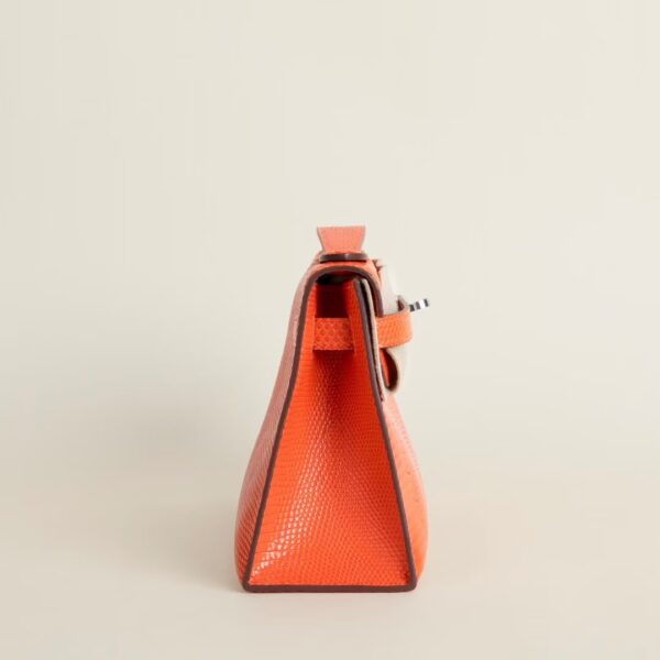 HERMÈS Kelly Pochette Lizard Leather CC93 Orange 22CM PHW Hardware