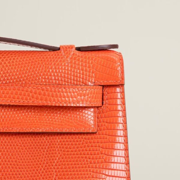 HERMÈS Kelly Pochette Lizard Leather CC93 Orange 22CM PHW Hardware