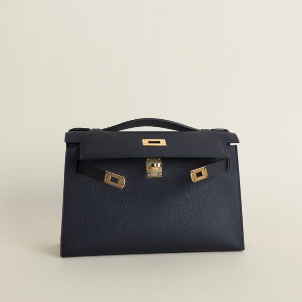 HERMÈS Kelly Pochette Swift Leather CK37 Black 22CM GHW Hardware