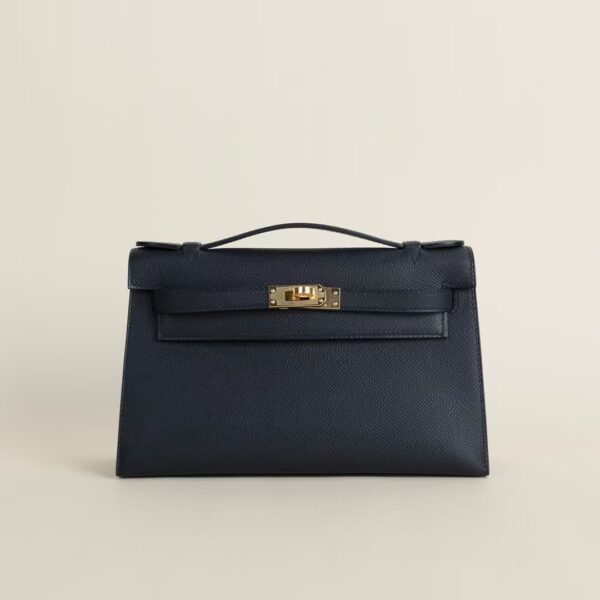 HERMÈS Kelly Pochette Swift Leather CK37 Black 22CM GHW Hardware