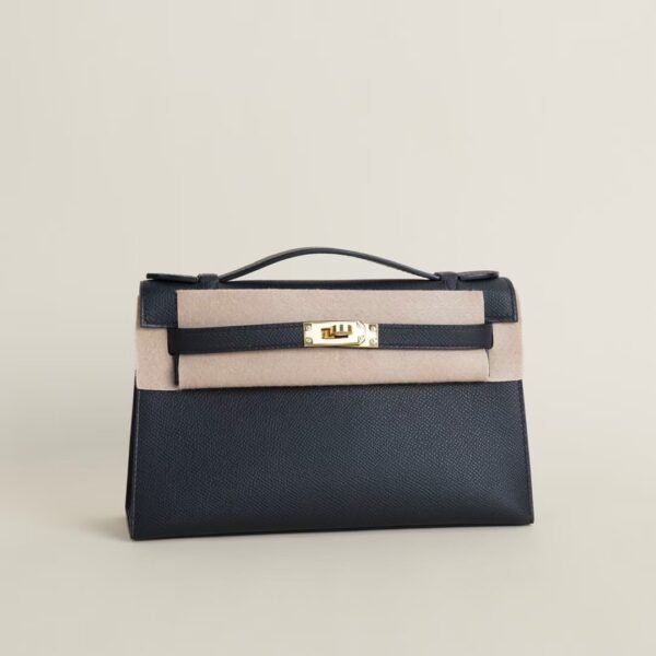 HERMÈS Kelly Pochette Swift Leather CK37 Black 22CM GHW Hardware