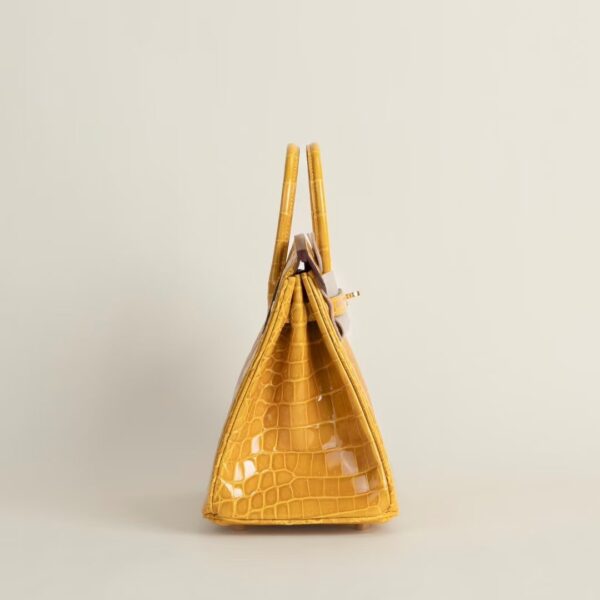 HERMÈS Birkin 25CM Shiny HCP Crocodile 9D Jaune Amber PHW Hardware