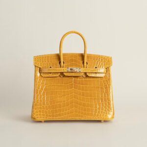 HERMÈS Birkin 25CM Shiny HCP Crocodile 9D Jaune Amber PHW Hardware