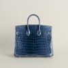 HERMÈS Birkin 25CM Shiny HCP Crocodile N7 Blue Tempete PHW Hardware