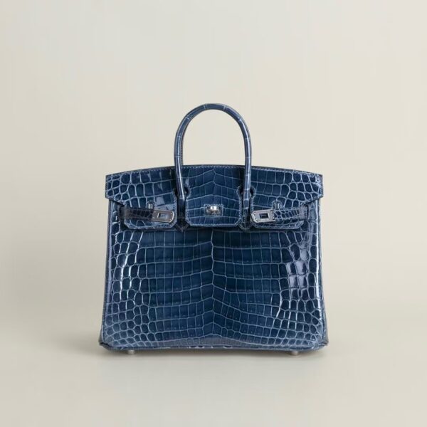 HERMÈS Birkin 25CM Shiny HCP Crocodile N7 Blue Tempete PHW Hardware