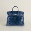 HERMÈS Birkin 25CM Shiny HCP Crocodile N7 Blue Tempete PHW Hardware