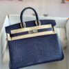 HERMÈS Birkin 25CM Matte Alligator Crocodile Image 7L Blue De Malte PHW Hardware