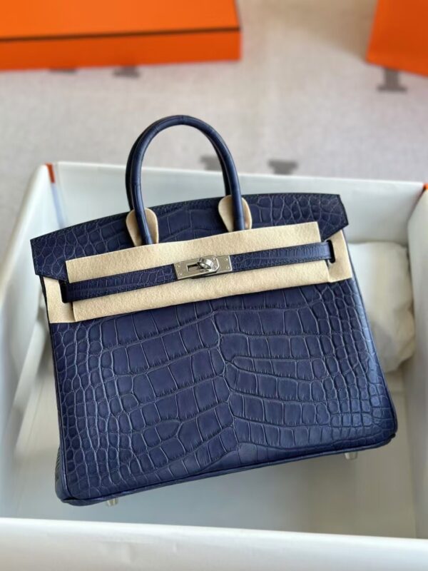 HERMÈS Birkin 25CM Matte Alligator Crocodile Image 7L Blue De Malte PHW Hardware