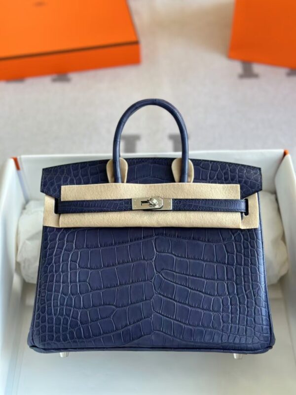 HERMÈS Birkin 25CM Matte Alligator Crocodile Image 7L Blue De Malte PHW Hardware
