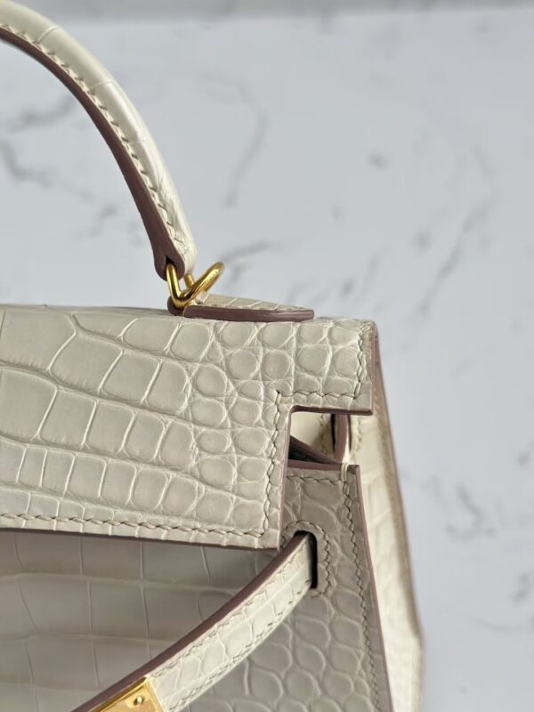 HERMÈS Mini Kelly 19CM Matte Alligator Crocodile ll Bag 8L Beton GHW Hardware